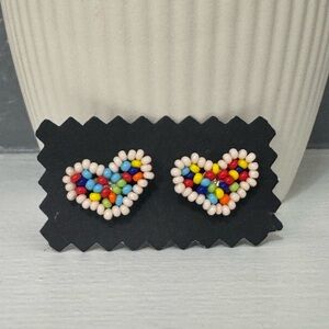 Huichol Beaded Heart Stud Earrings